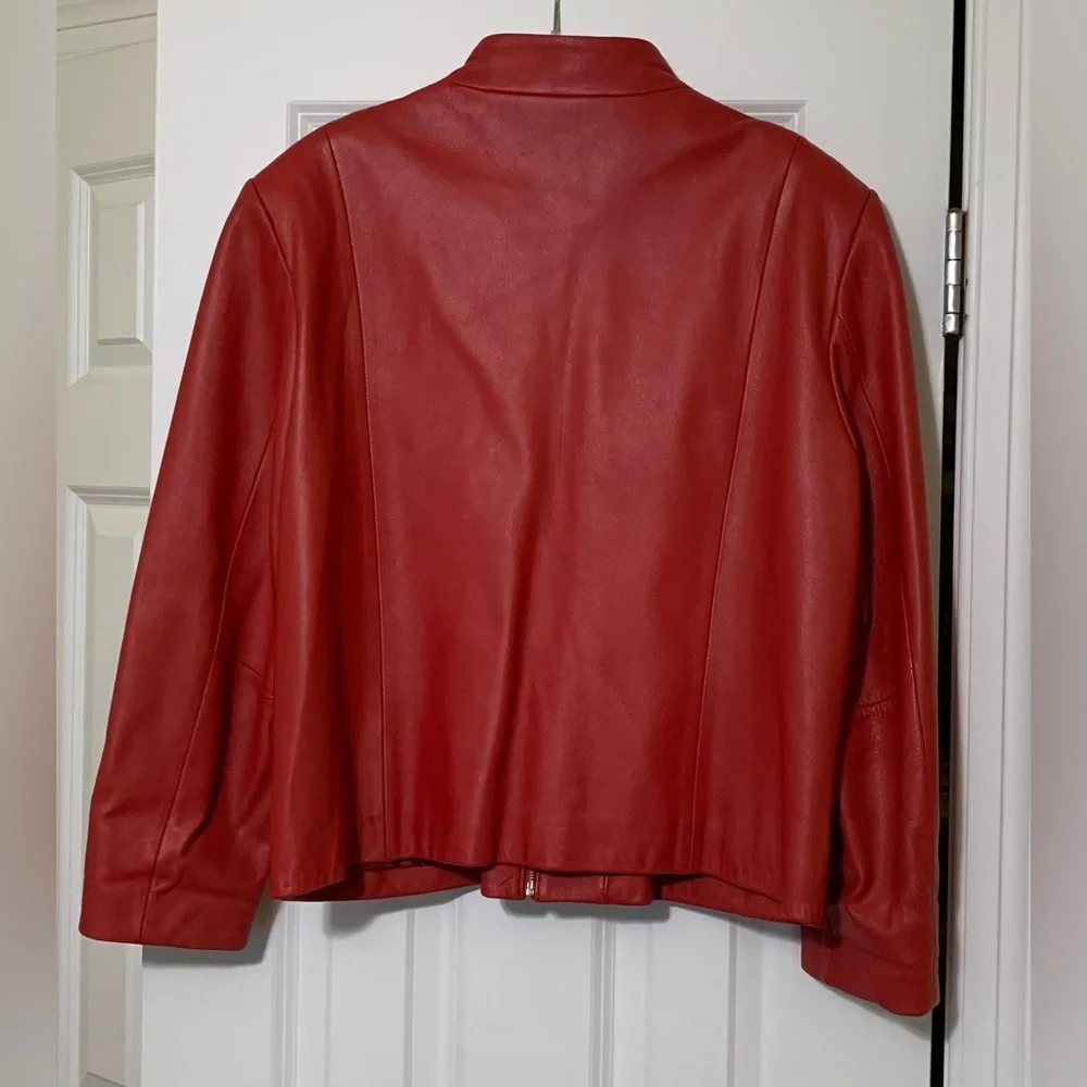 Red Pendleton L Leather Hip Moto Jacket Coat - Picture 5 of 8
